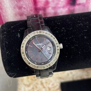 Fossil Black and Silver Crystal Watch